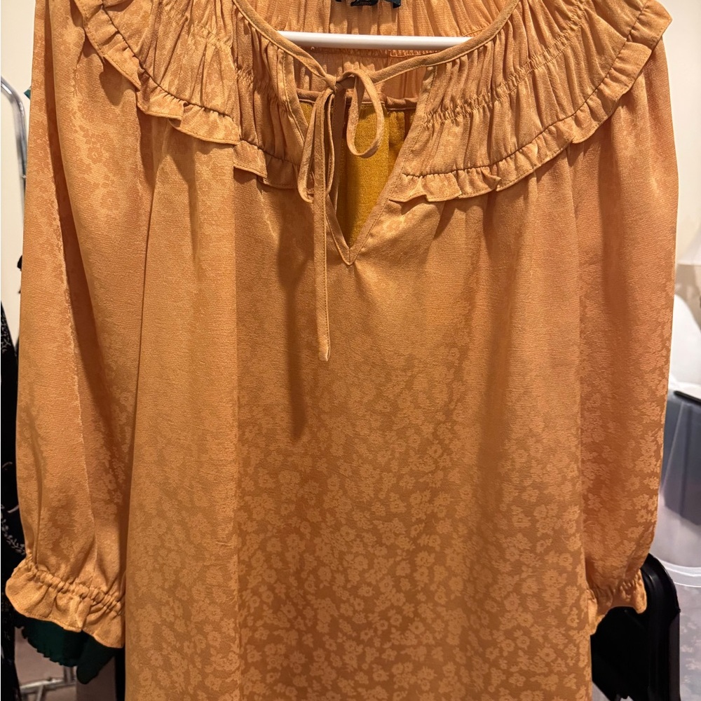 Current Air Mustard Floral Blouse with Ruffle Detail